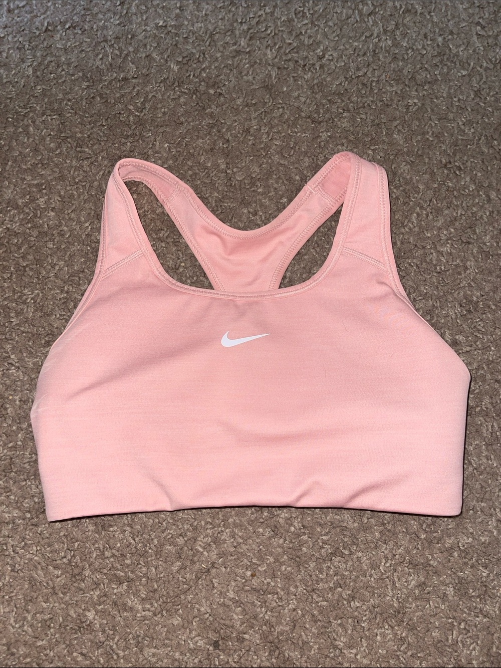 Nike Soft Pink Racerback Training Bra with White Swoosh